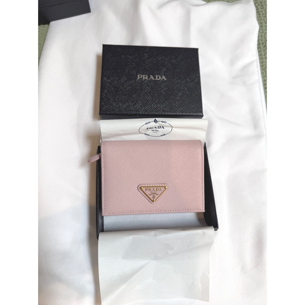 Prada Pink Saffiano Leather Wallet Red Bocche Lip Print NWT + Box + Reg - Picture 16 of 16
